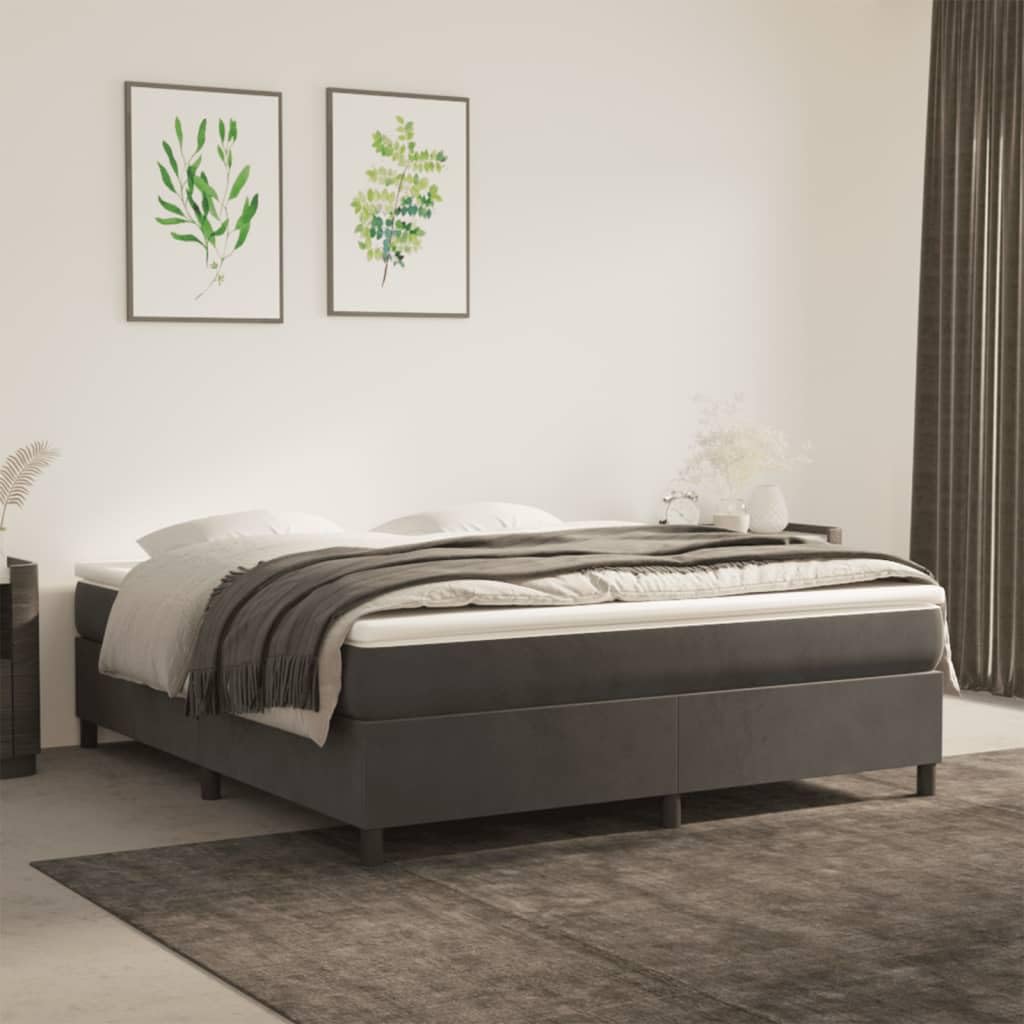 vidaXL Velvet Box Spring Bed Frame - Dark Gray, California King, Robust Design with Plywood and Engineered Wood, Sized 85” x 72” x13.8.