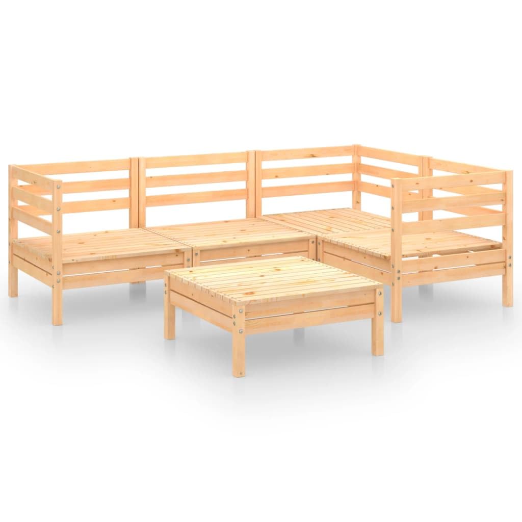 vidaXL Solid Pinewood Patio Lounge Set - Outdoor Furniture | Garden Seating | Rustic Pallet Design | Versatile Arrangement - 3 Corner Sofas, Middle Sofa, Footstool/Table