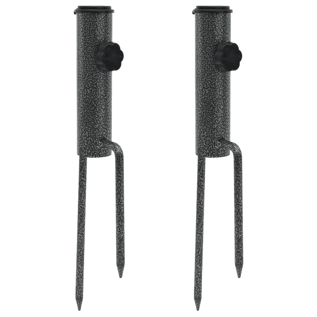 vidaXL Galvanized Steel Parasol Stands with Spikes - 2 Pack, Black | 3.5"x13.8" | Adjustable for Garden/Fishing Umbrellas
