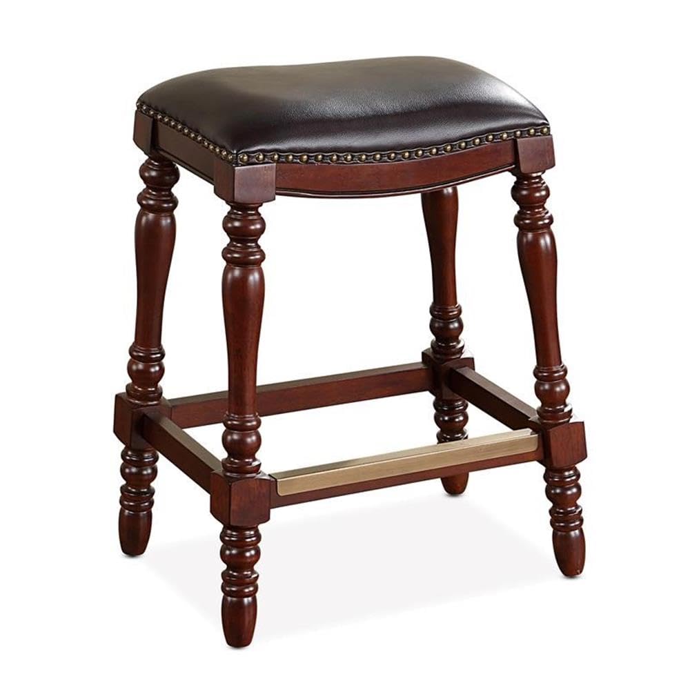 Chester Brown Faux Leather Saddle Seat Farmhouse Style Counter Stool