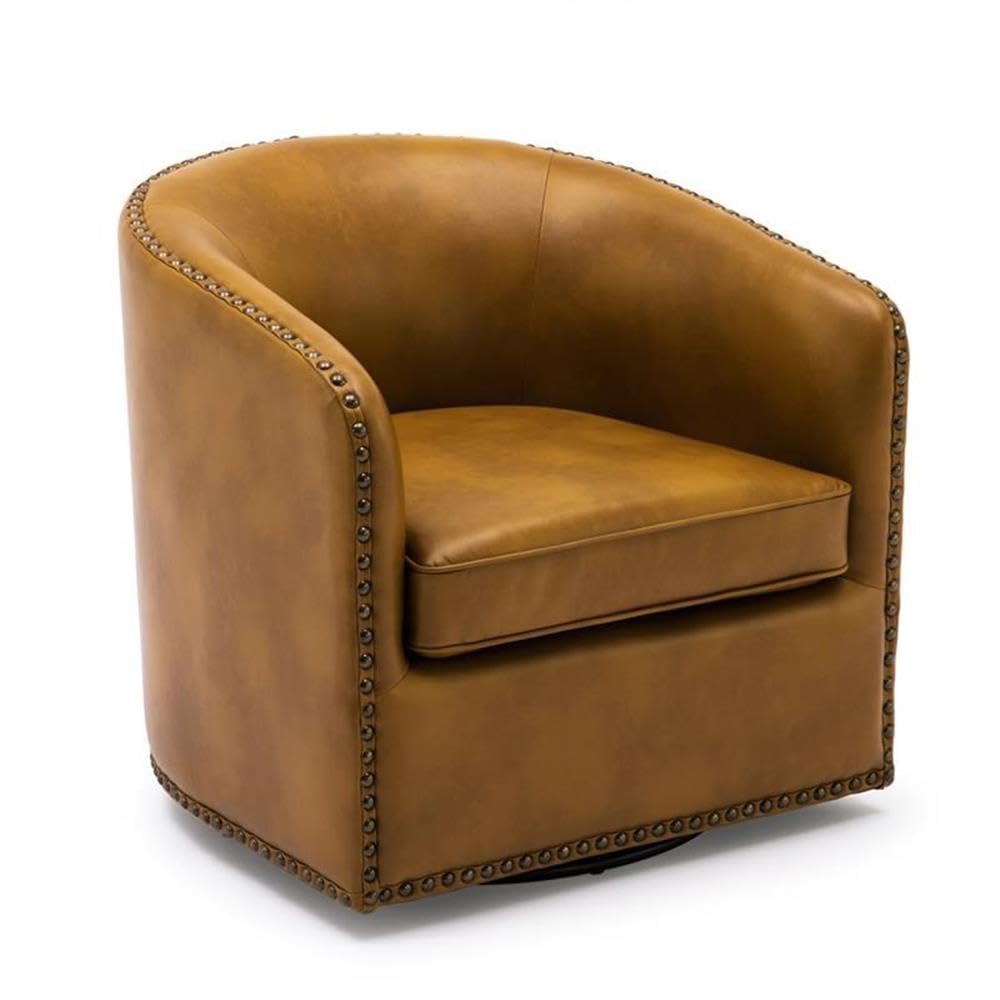 Comfort Pointe Tyler Camel Brown Faux Leather Swivel Arm Chair with Nailhead Trim