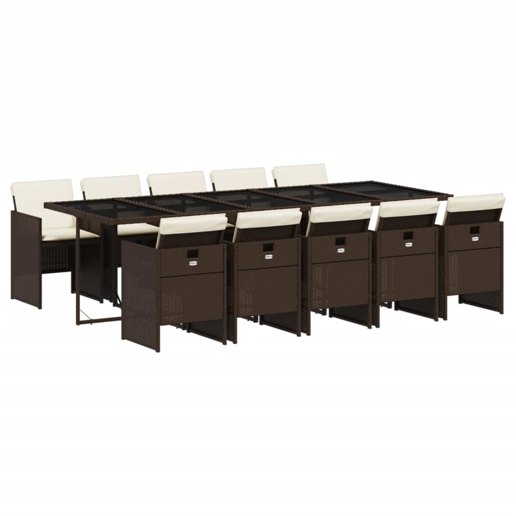 vidaXL - Patio Dining Set with Cushions 11 Piece Poly Rattan Brown - Garden Backyard Furniture for Outdoor/Patio