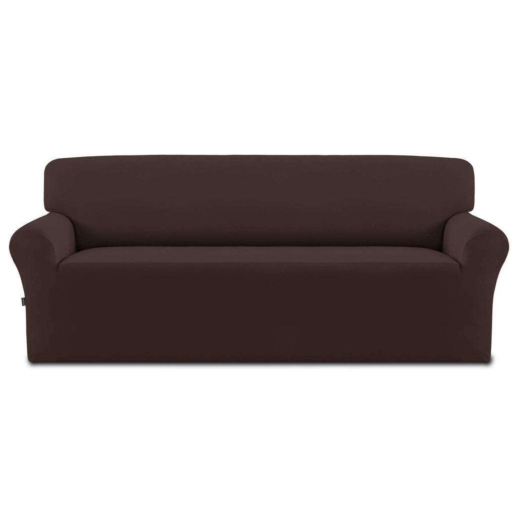 Easy-Going Fleece Stretch Sofa Slipcover Spandex Non-Slip Soft Couch Sofa Cover, Washable Furniture Protector With Anti-Skid Foam And Elastic Bottom For Kids, Pets(Oversized Sofa, Chocolate)