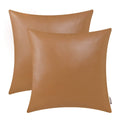 Brawarm Faux Leather Throw Pillow Covers 20 X 20 Inches - Tan Leather Pilow Covers Pack Of 2, Solid Dyed Leather Pillowcases For