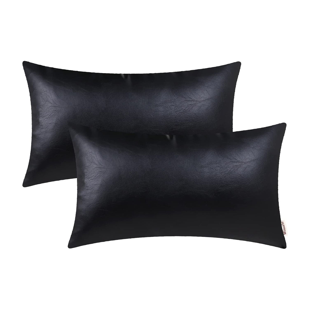 Brawarm Faux Leather Throw Pillow Covers 12 X 20 Inches - Rose Gold Leather Lumbar Pilow Covers Pack Of 2, Solid Dyed Leather Pi