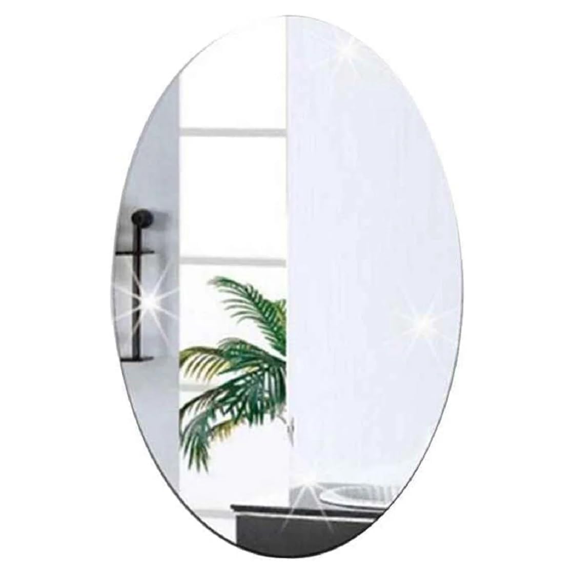 Oval Shape Sticker Mirror Self Adhesive Flexible Plastic Sheet Wall Sticker For Bathroom Bedroom Living Room Office Home Wall De