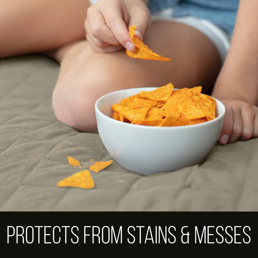 Sofa Shield Patented Couch Slip Cover, Large Cushion Protector, Reversible Stain And Dog Tear Resistant Slipcover, Quilted Microfiber 62” Seat, Washable Covers For Dogs Pets Kids, Light Taupe