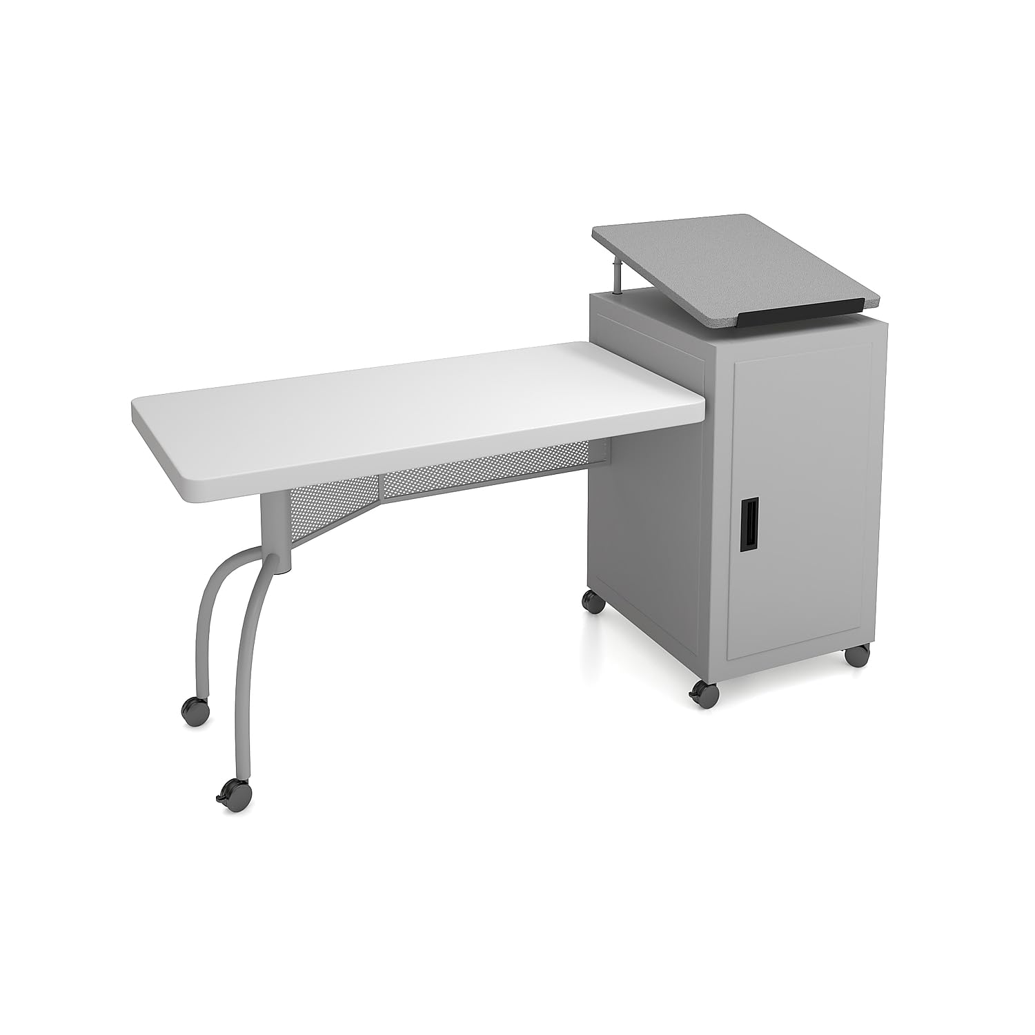 Oklahoma Sound Edupod Series Adjustable 37-Inch -45-Inch H, Teacher'S Desk Lectern Combo, Grey Hammer Tone (Edpd)