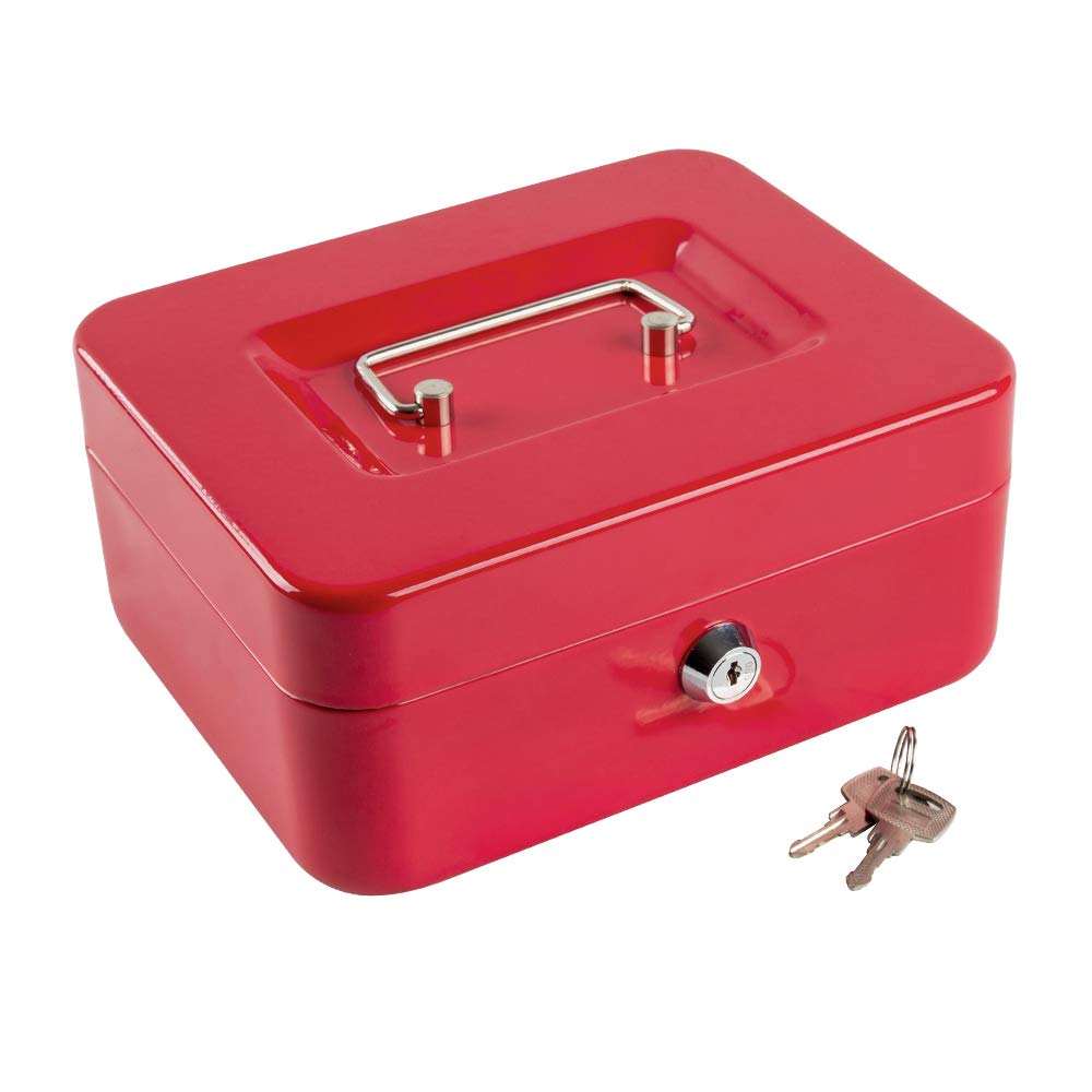 Kyodoled Medium Cash Box With Money Tray,Small Safe Lock Box With Key,Cash Drawer,7.87'X 6.30'X 3.54' Red Medium
