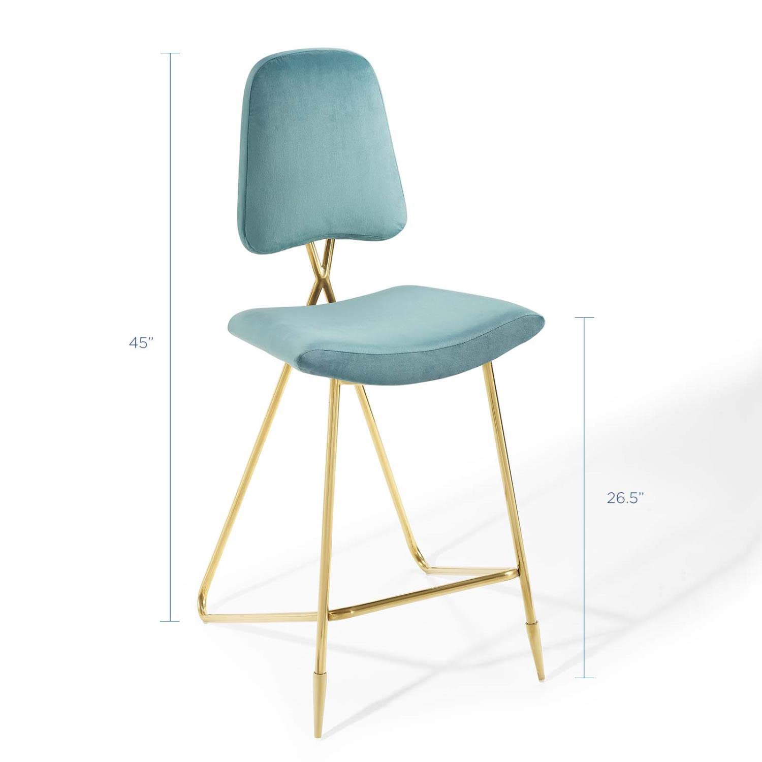 Modway Ponder Performance Velvet Bar Stool, Sea Blue