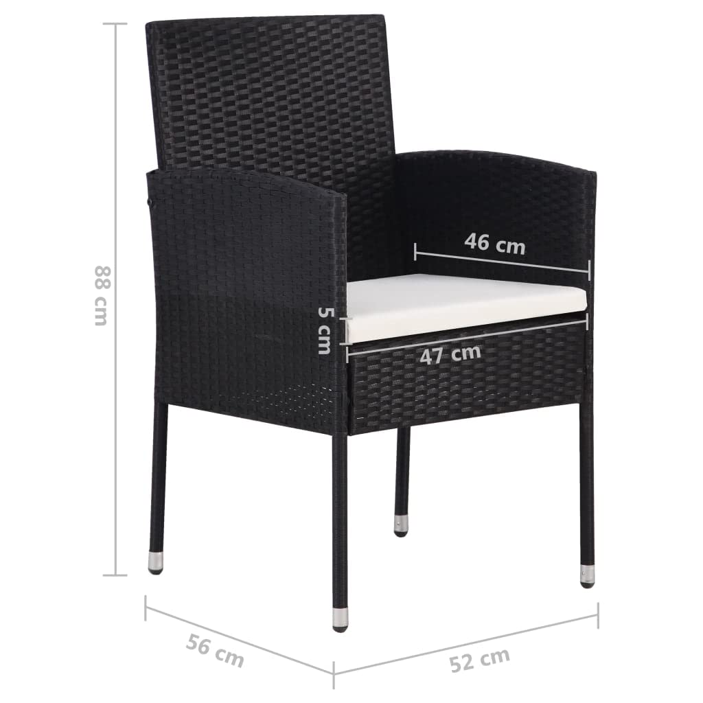 vidaXL Patio Dining Set - 5 Piece Set with Solid Acacia Wood Table, PE Rattan Chairs, Thick Cushions, Weather-Resistant - Easy to Assemble, Black and White.