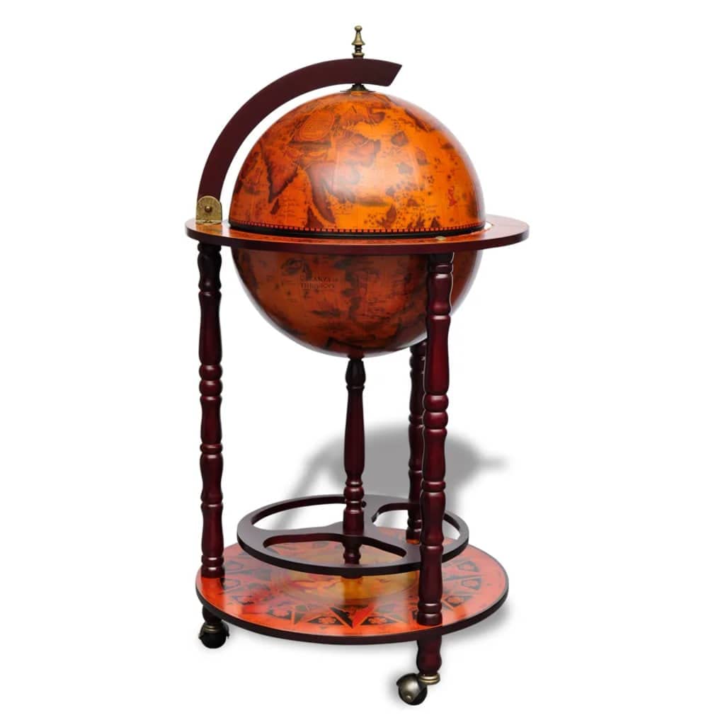 Vidaxl Eucalyptus Wood Globe Bar Stand - Brown, Mobile Wine Storage, Solid Wood Construction, Perfect For Home, Office, And Rece