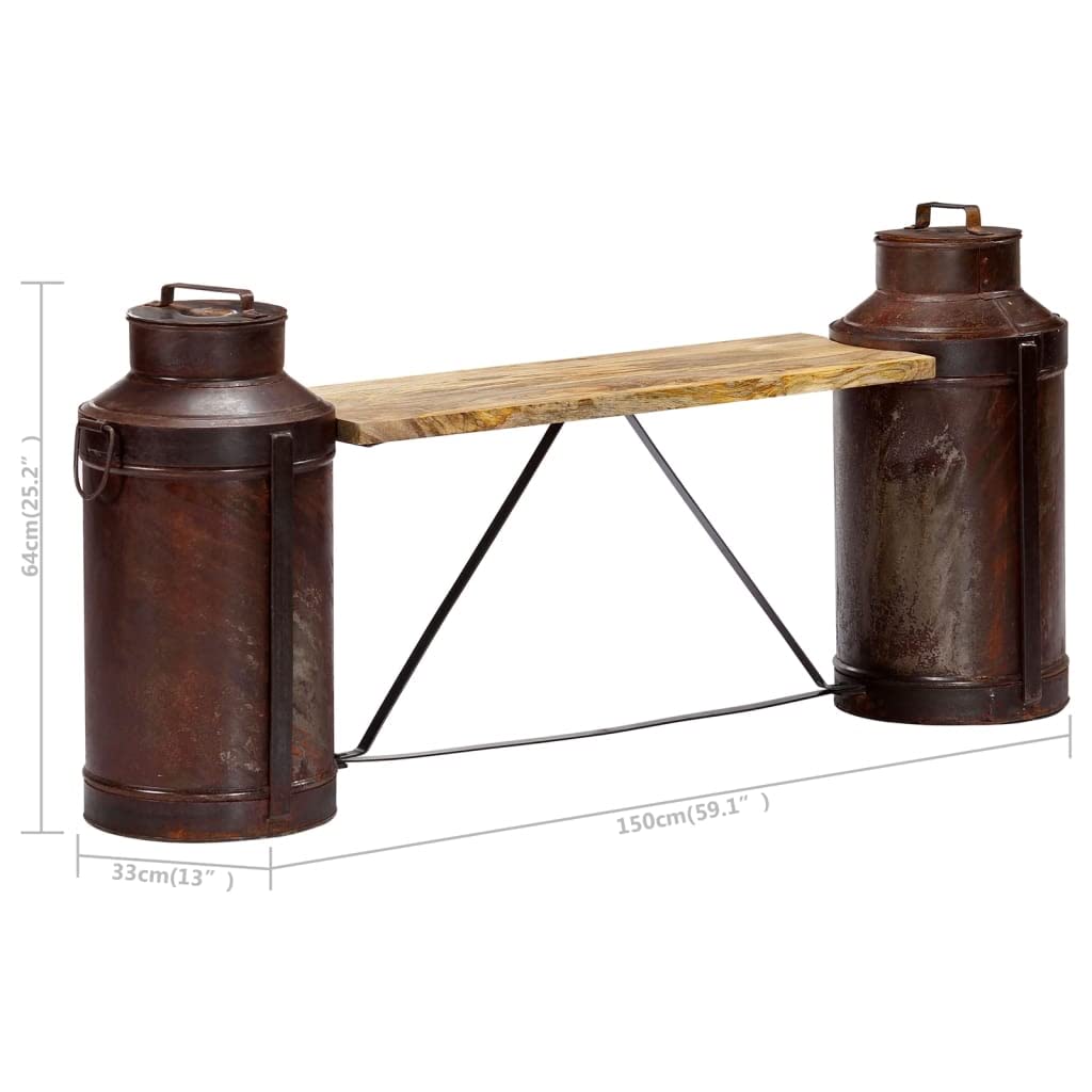 vidaXL Milk Bottle Design Bench - Solid Mango Wood Construction, Polished & Lacquered, Fully Assembled - 59.1&quot;x13&quot;x25.2&quot; - Whimsical, Industrial-Inspired Furniture