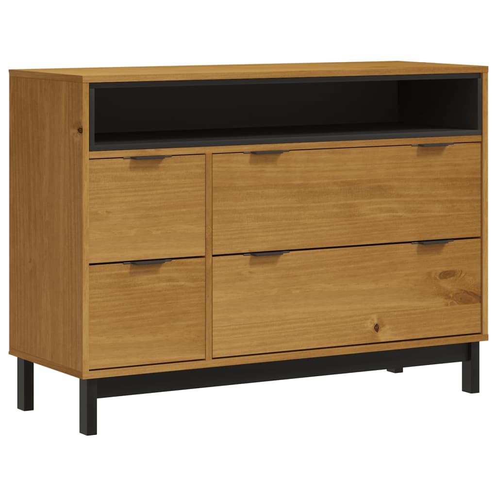 vidaXL Solid Wood Pine Drawer Cabinet FLAM with Ample Storage, Easy to Clean, in Oak Color Finish for Elegant Decor