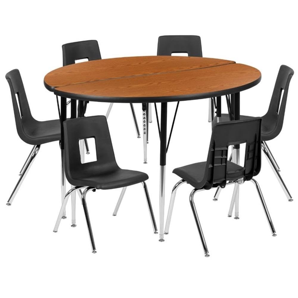 Flash Furniture Mobile 47.5" Circle Wave Collaborative Laminate Activity Table Set With 14" Student Stack Chairs - Thumbnail 3