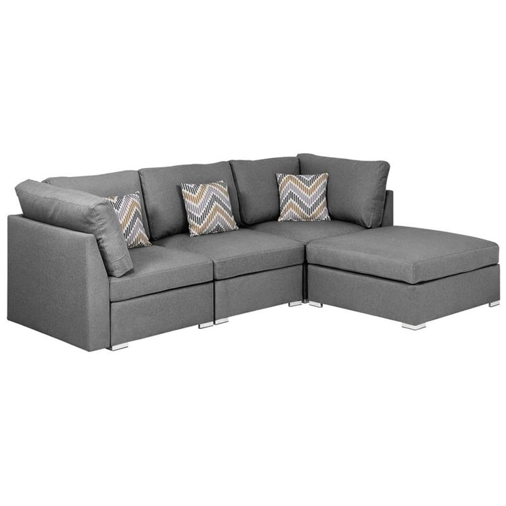 Lilola Home Amira Gray Fabric Sofa With Ottoman And Pillows
