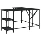 vidaXL Black L-Shaped Engineered Wood Desk - Computer Table with Shelves, Metal Frame, Adjustable Feet for Home/Office