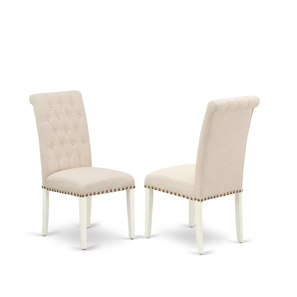 East West Furniture Subr3-Lwh-02 3 Piece Dining Set Contains A Round Dining Room Table With Dropleaf & Shelves And 2 Light Beige Linen Fabric Upholstered Chairs, 42X42 Inch, Linen White