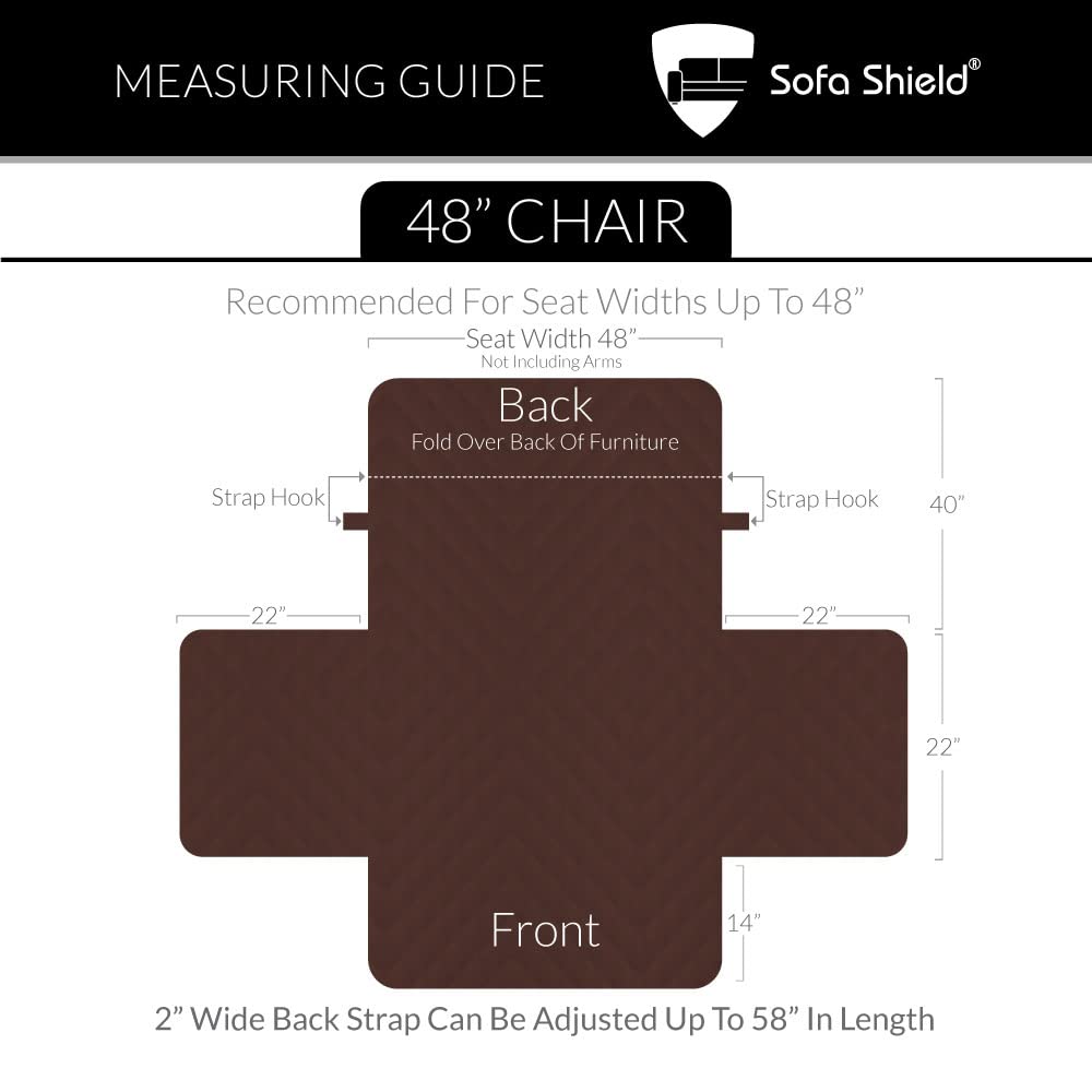 Sofa Shield Patented Chair Slip Cover, Large Cushion Protector, Reversible Stain And Dog Tear Resistant Slipcover, Quilted Microfiber 48” Seat, Washable Covers For Dogs Pets Kids, Charcoal
