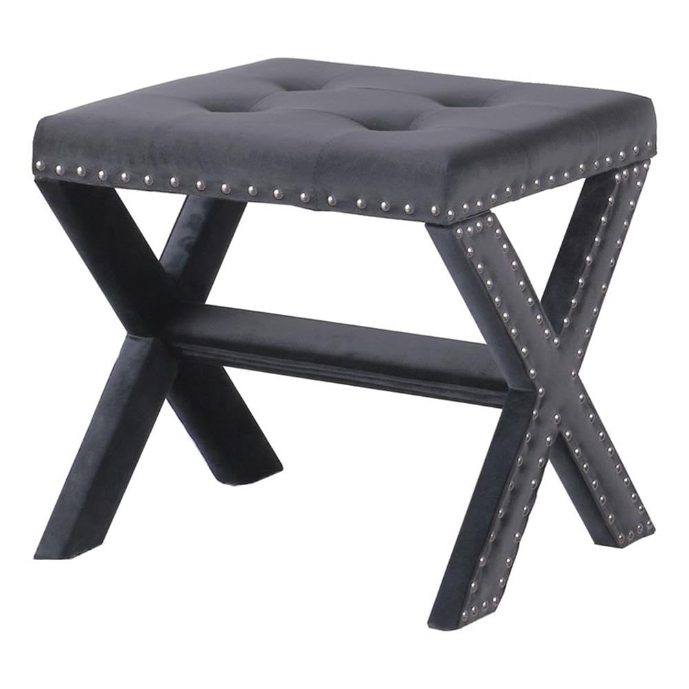 Best Master Furniture Velvet Fabric Upholstered Square Accent Bench in Gray