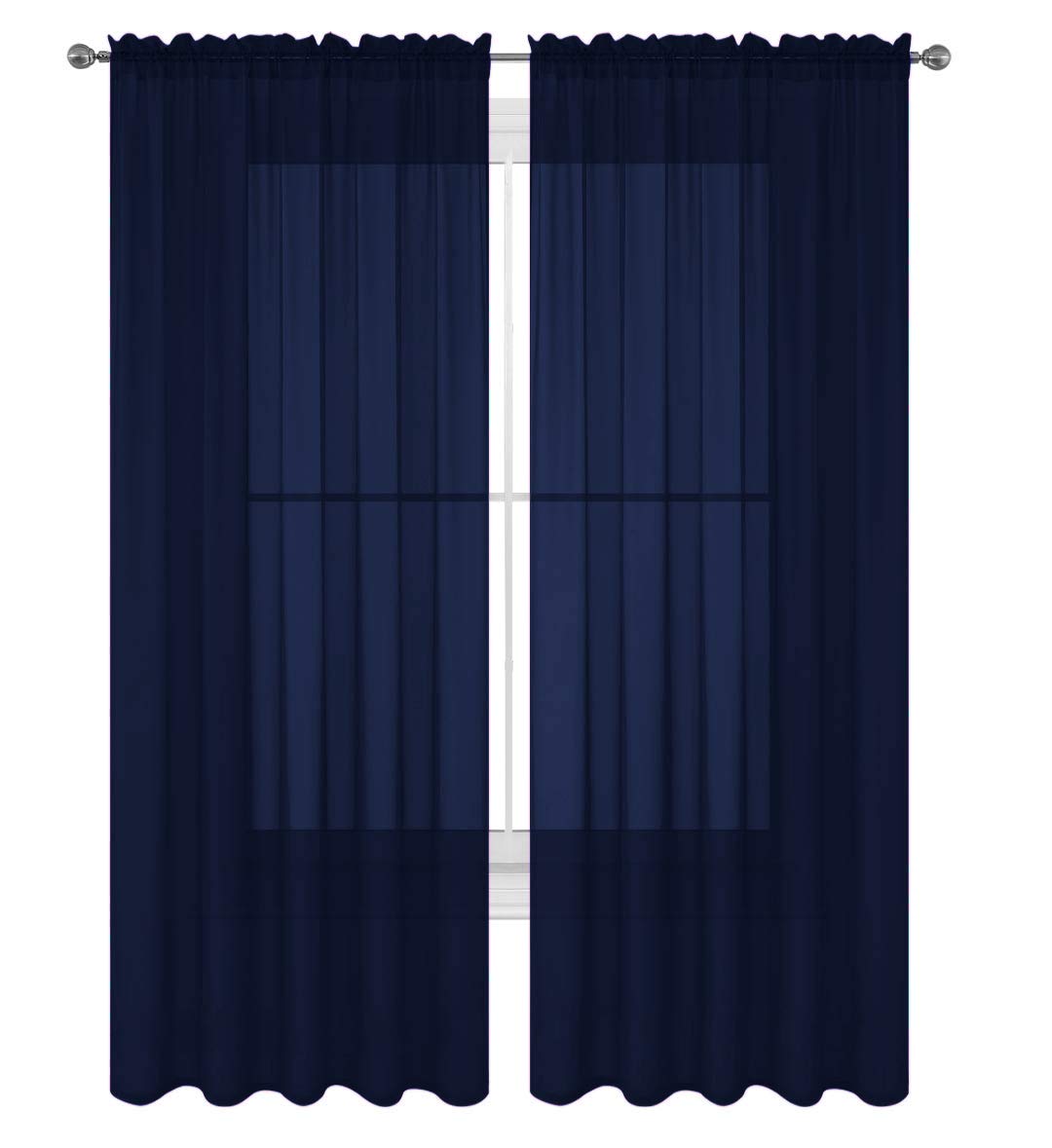 Decotex 2 Piece Solid Elegant Sheer Curtains Fully Stitched Panels Window Treatment Drape (54' X 63', Navy Blue)