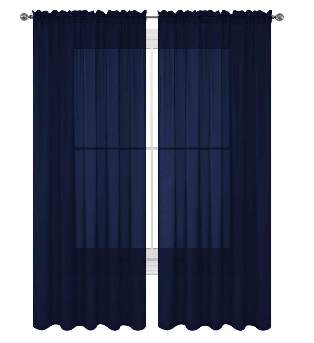 Decotex 2 Piece Solid Elegant Sheer Curtains Fully Stitched Panels Window Treatment Drape (54'' X 95'', Navy Blue)
