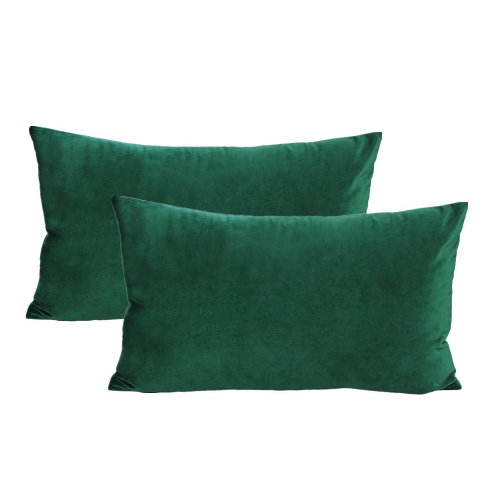12X20 Set Of 2 Lumbar Throw Pillow Covers Green Christmas Velvet Decorative Rectangle Cozy Cushion Cases Xmas Home Decor For Liv