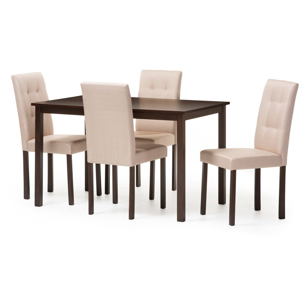 Baxton Studio Andrew Modern and Contemporary 5-Piece Beige Fabric Upholstered Grid-Tufting Dining Set