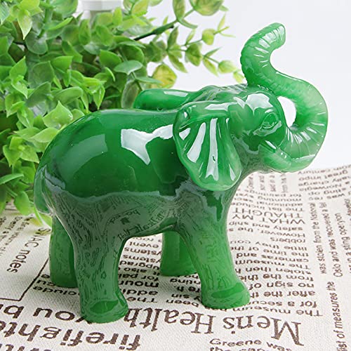 Acxico Jade Green Elephant Statue Resin Feng Shui Good Luck Wisdom Fertility Home Decor Gift 4.25" L x 2" W x 4.25" H