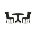 East West Furniture DLGA3-ABK-24 3 Piece Dinette Set for Small Spaces Contains a Round Dining Table with Dropleaf and 2 Black Li