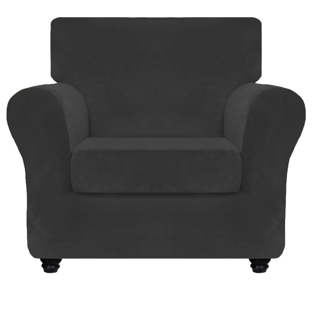 Znsayotx Luxury Velvet Chair Slipcovers With Arm 2 Piece Stretch Chair Covers For Living Room Thick Soft Armchair Slipcover Anti Slip Pet Friendly Furniture Protector (Black),32'-46'(1 Cushion)