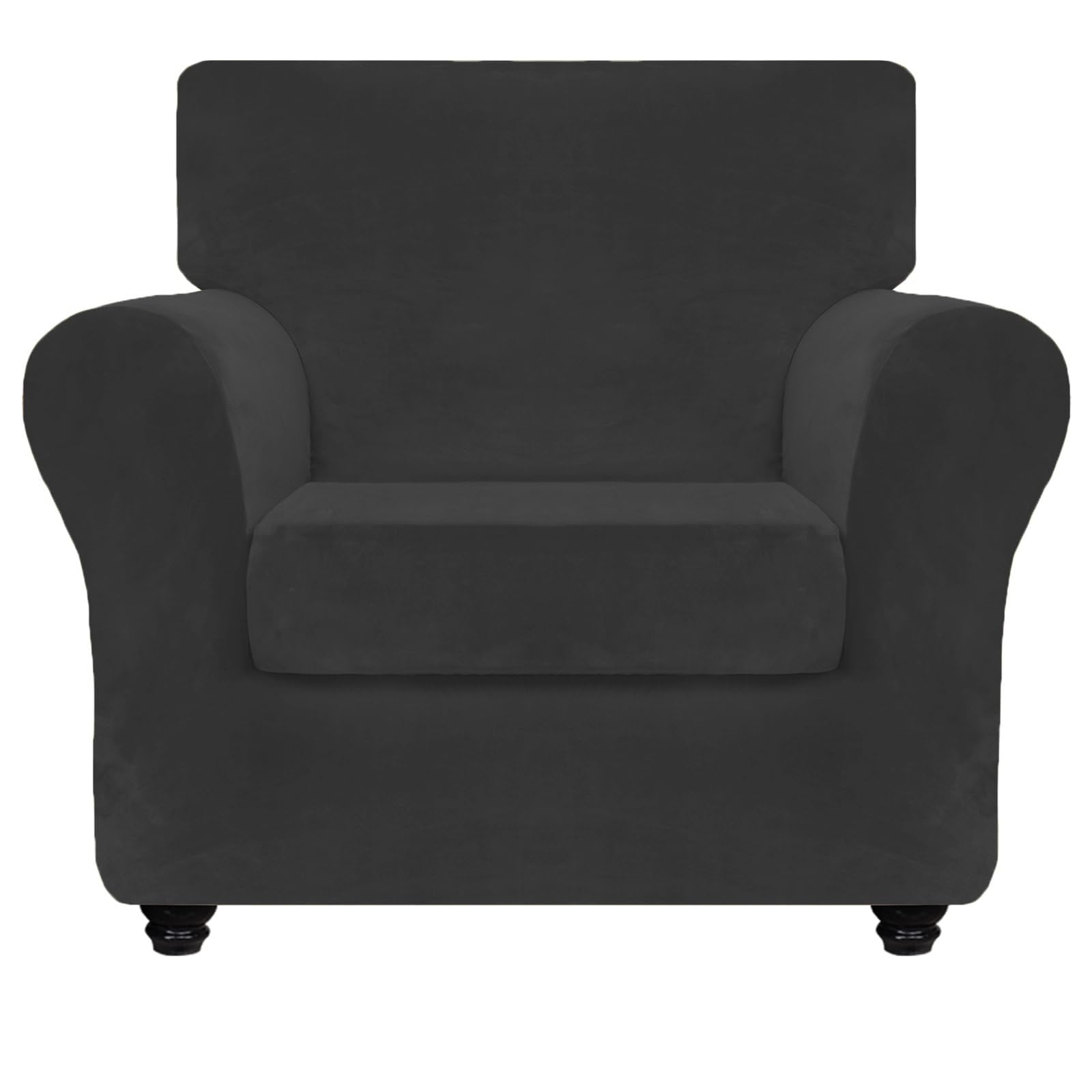 Znsayotx Luxury Velvet Chair Slipcovers With Arm 2 Piece Stretch Chair Covers For Living Room Thick Soft Armchair Slipcover Anti Slip Pet Friendly Furniture Protector (Black),32'-46'(1 Cushion)