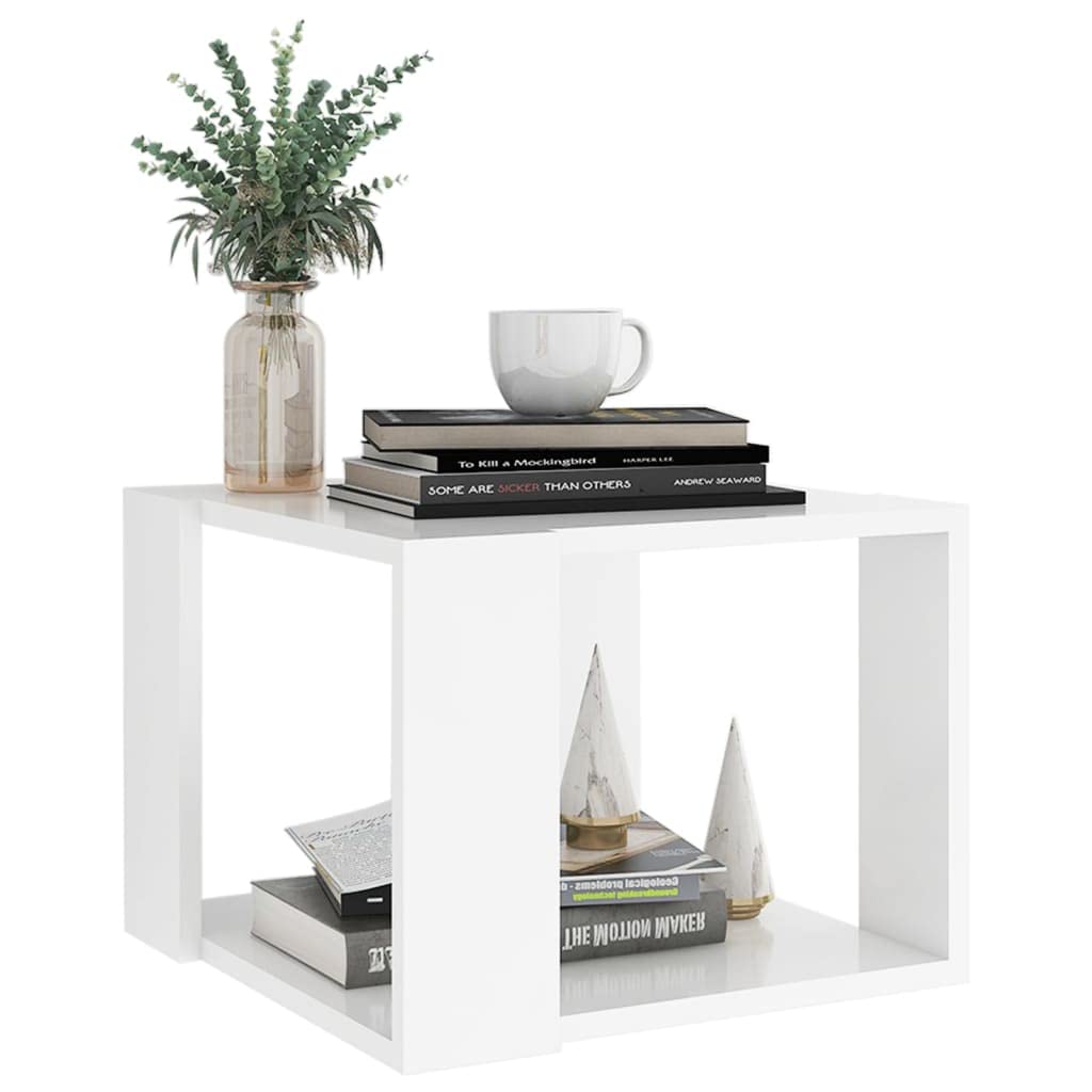 vidaXL Engineered Wood Coffee Table ?White Square Scandinavian Design with Storage Shelf, Compact Size (16&quot;x16&quot;x12&quot;), Easy to Clean