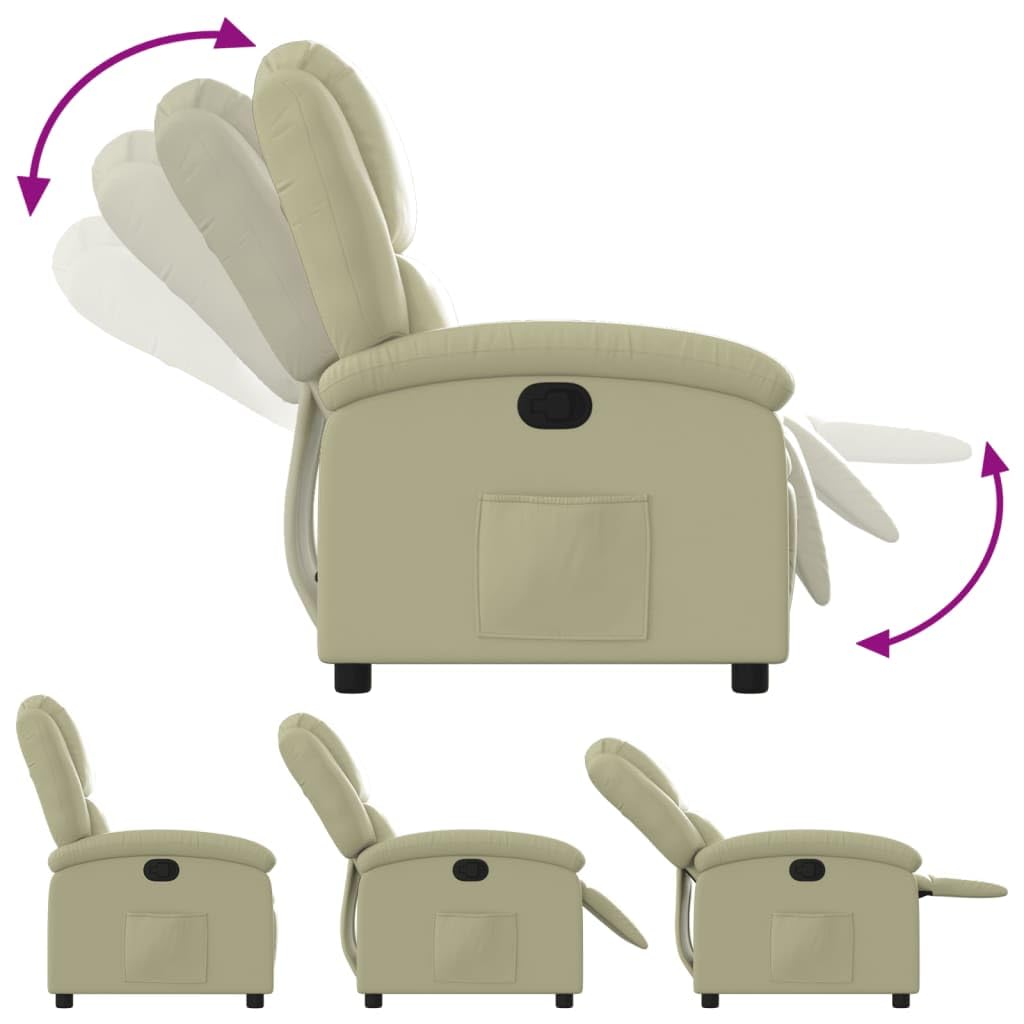 vidaXL Manual Recliner Chair for Living Room, Adjustable Recliner with Padded Seat & Backrest, Home Theater Seating with Side Pocket, Cream Real Leather