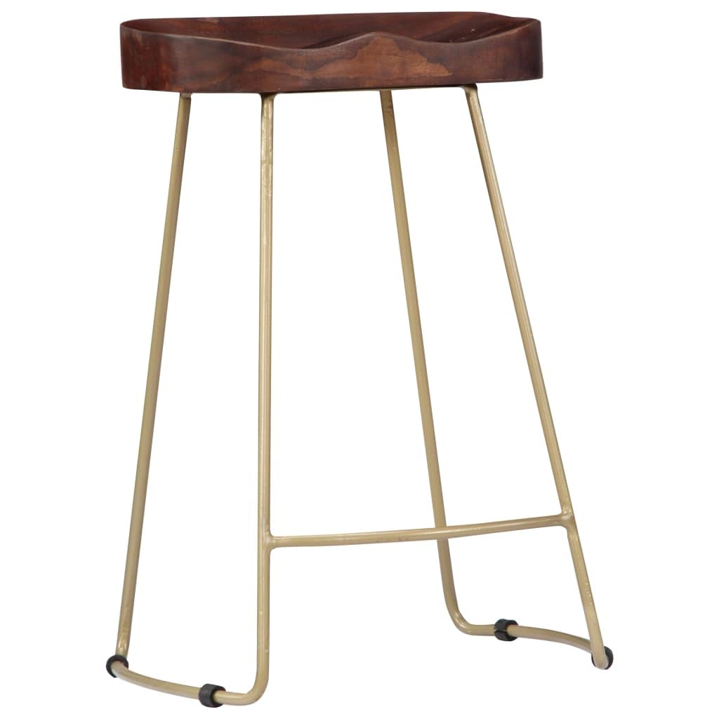 vidaXL Bar Stools - Gavin Design - Solid Mango Wood & Brass Iron - Set of 2 - Walnut Finish - 17.7" W x 15.7" D x 24.4" H
