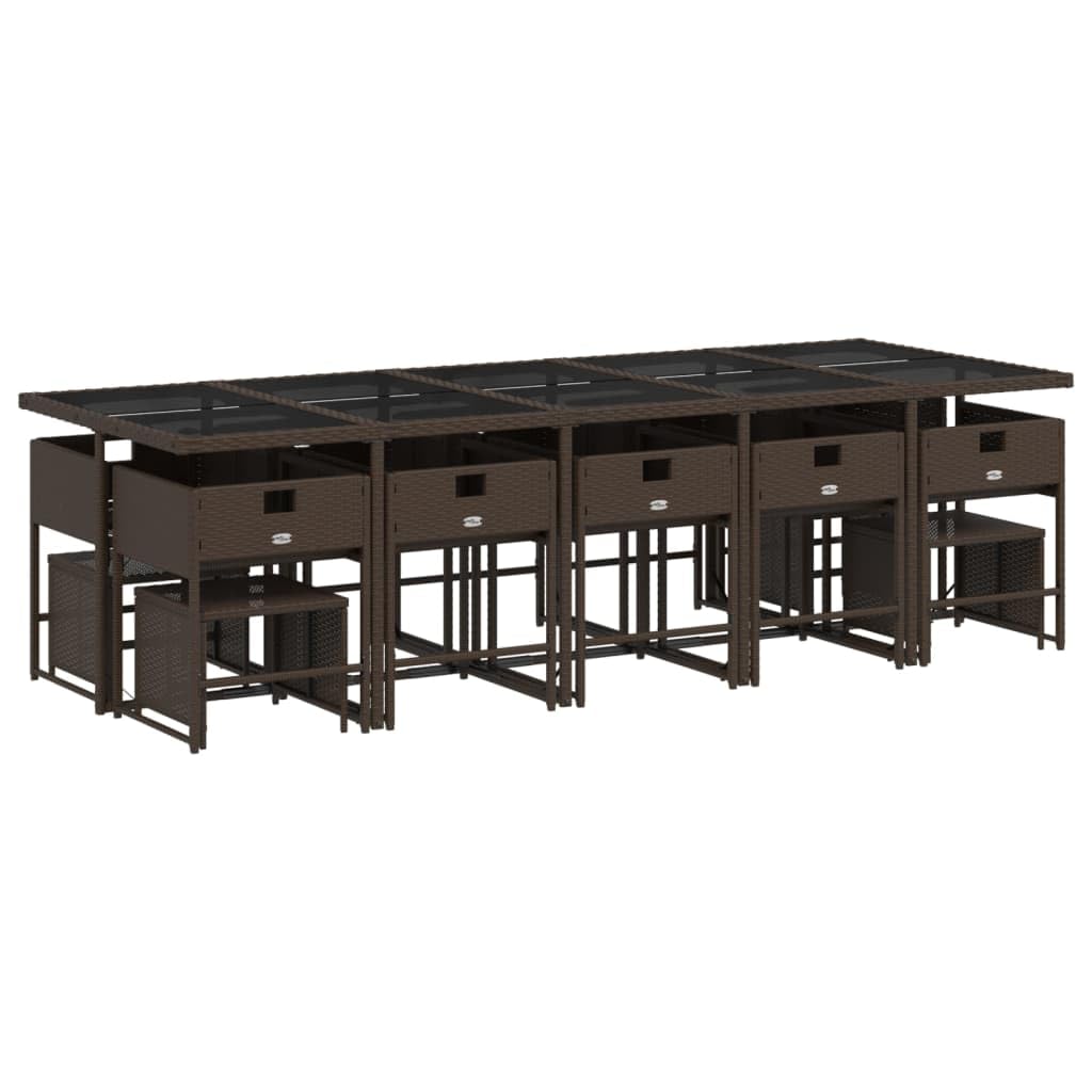 vidaXL Garden Dining Set and Cushions 15 Pieces Brown Synthetic Rattan