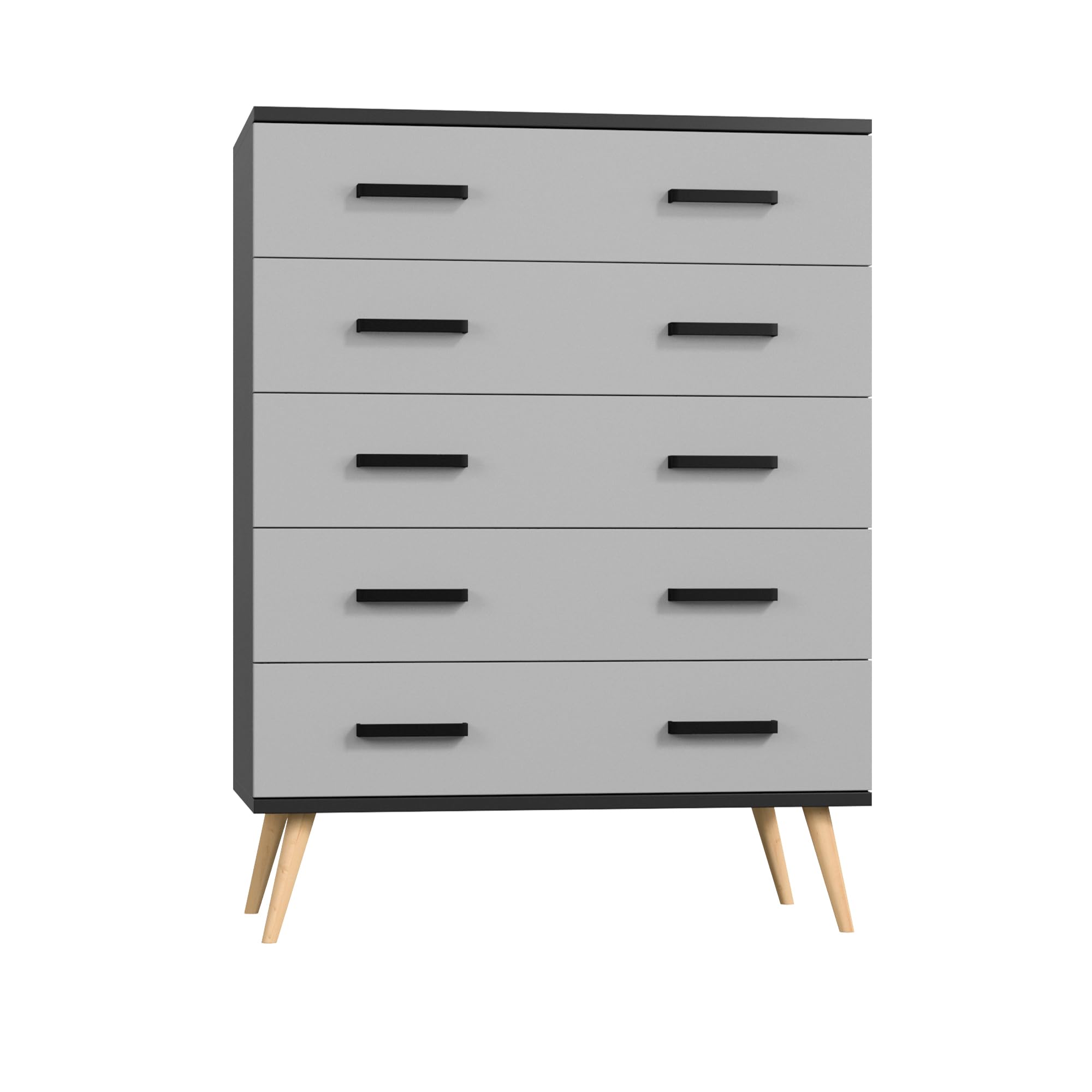 Woodpeckers Furniture And Mattress Eli Mid-Century Modern 5 Drawer Chest (Black & Light Gray)