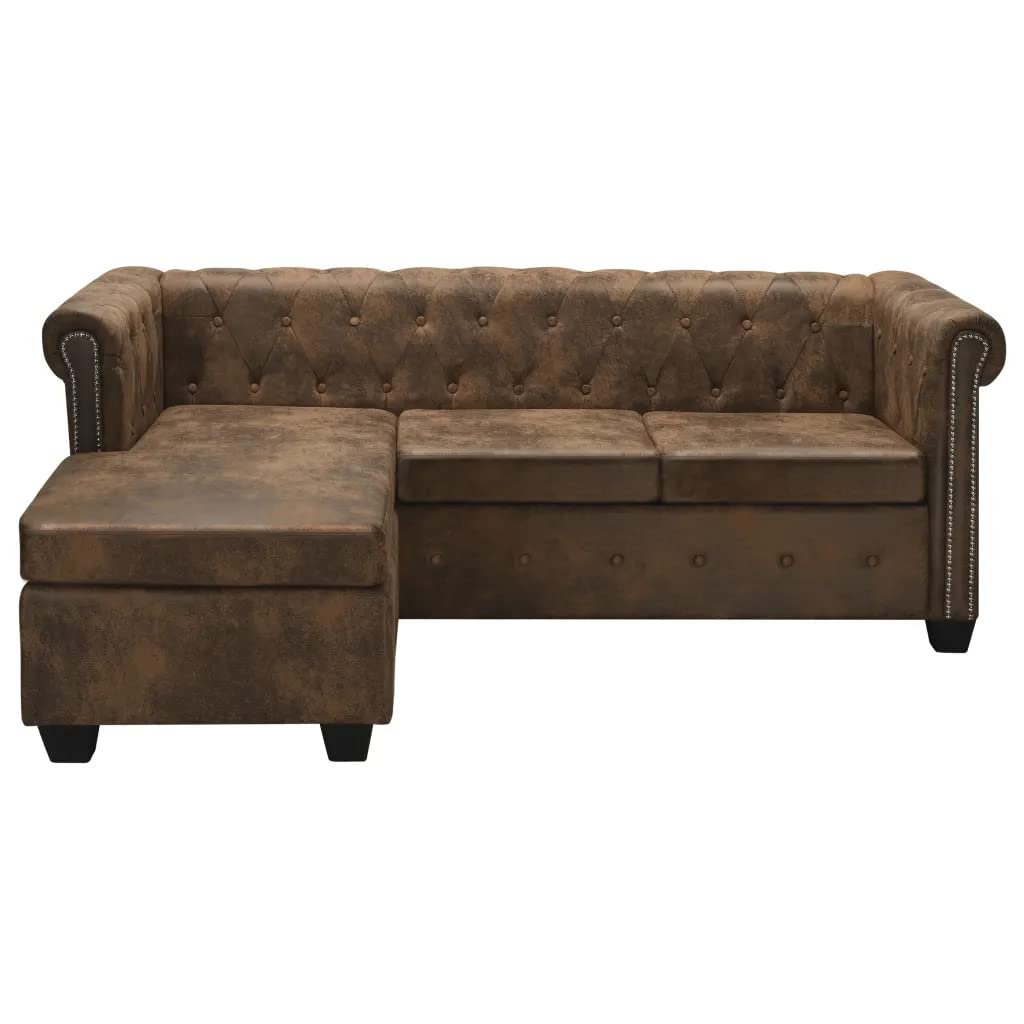vidaXL L-Shaped Chesterfield Sofa Artificial Leather Brown