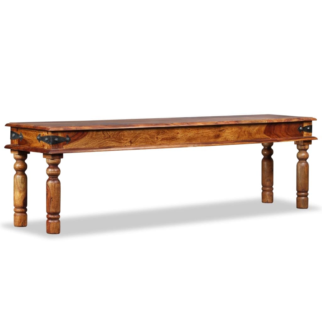 vidaXL Handmade Castle Bench in Solid Sheesham Wood with a Honey Finish - Classic Bench for End of Bed or Entryway, 63&quot; x 13.8&quot; x 17.7&quot;