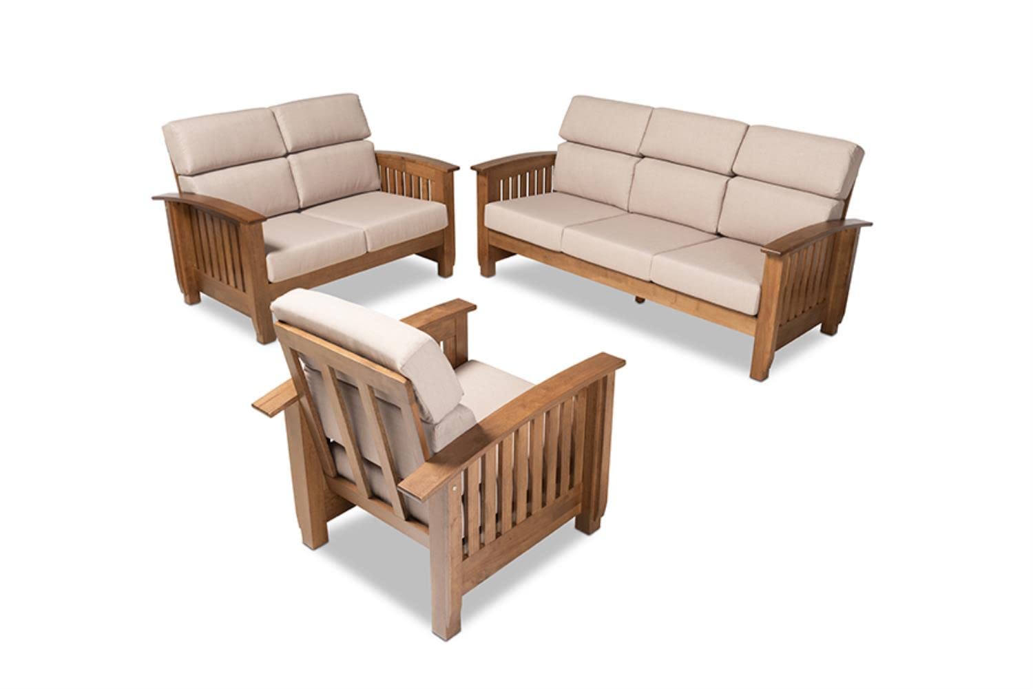 Baxton Studio Charlotte Modern Classic Mission Style Taupe Fabric Upholstered Walnut Brown Finished Wood 3-Piece Living Room Set