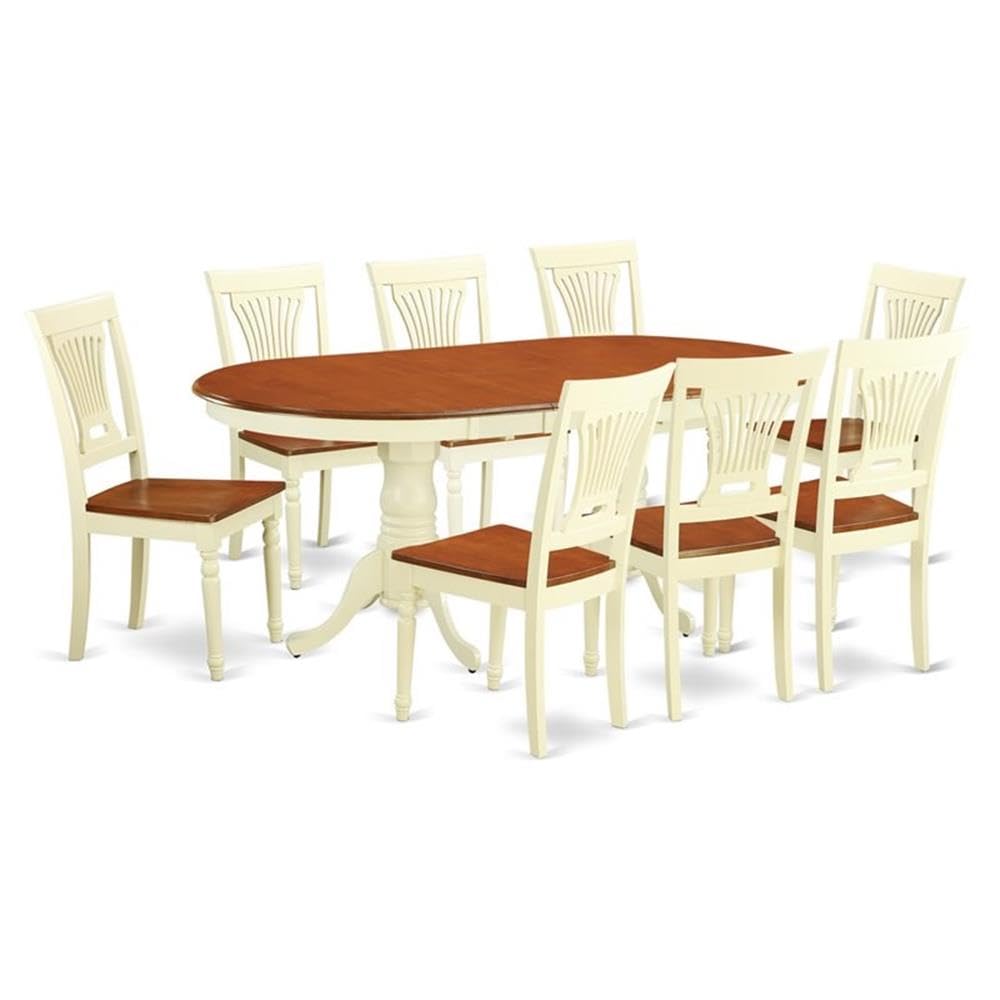 East West Furniture PLAI9-WHI-W 9 Piece Dining Table Set Includes an Oval Dinner Table with Butterfly Leaf and 8 Dining Room Chairs, 42x78 Inch, Buttermilk & Cherry
