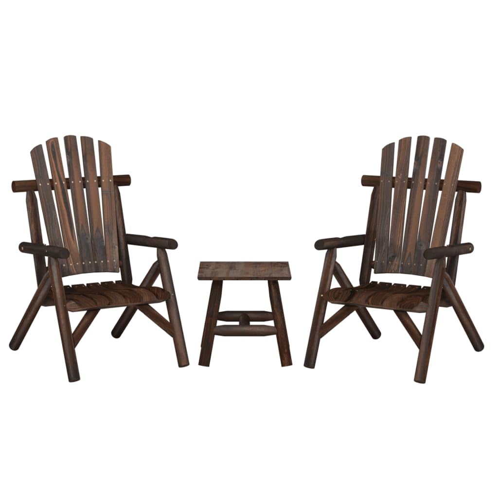 vidaXL Patio Lounge Set 3 Piece - Solid Spruce Wood Set - Comfortable Armrests Adirondack-Style Backrests - Durable Tabletop - Easy Assembly - Brown Dark Finish