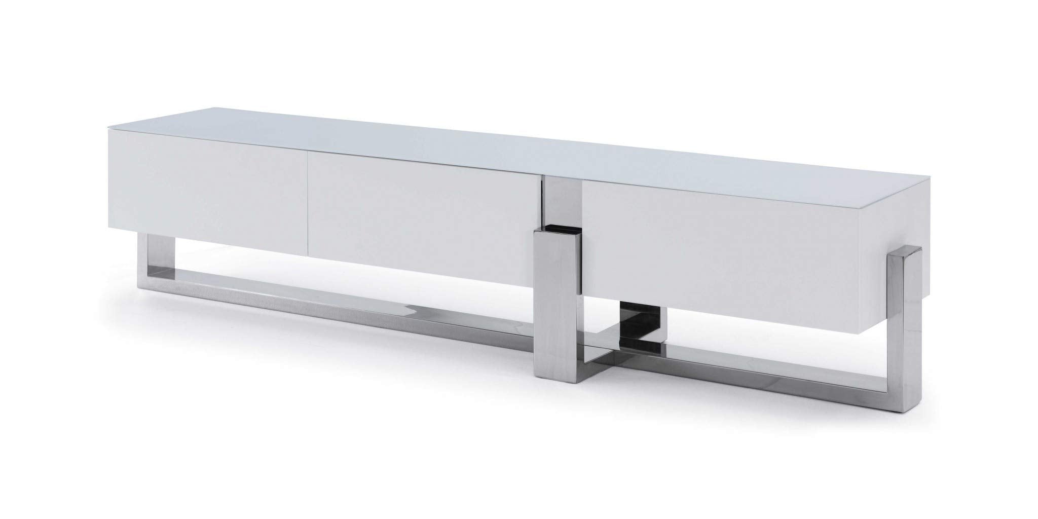 HomeRoots Veneer 91&quot; X 18&quot; X 19&quot; White Stainless Steel TV Unit