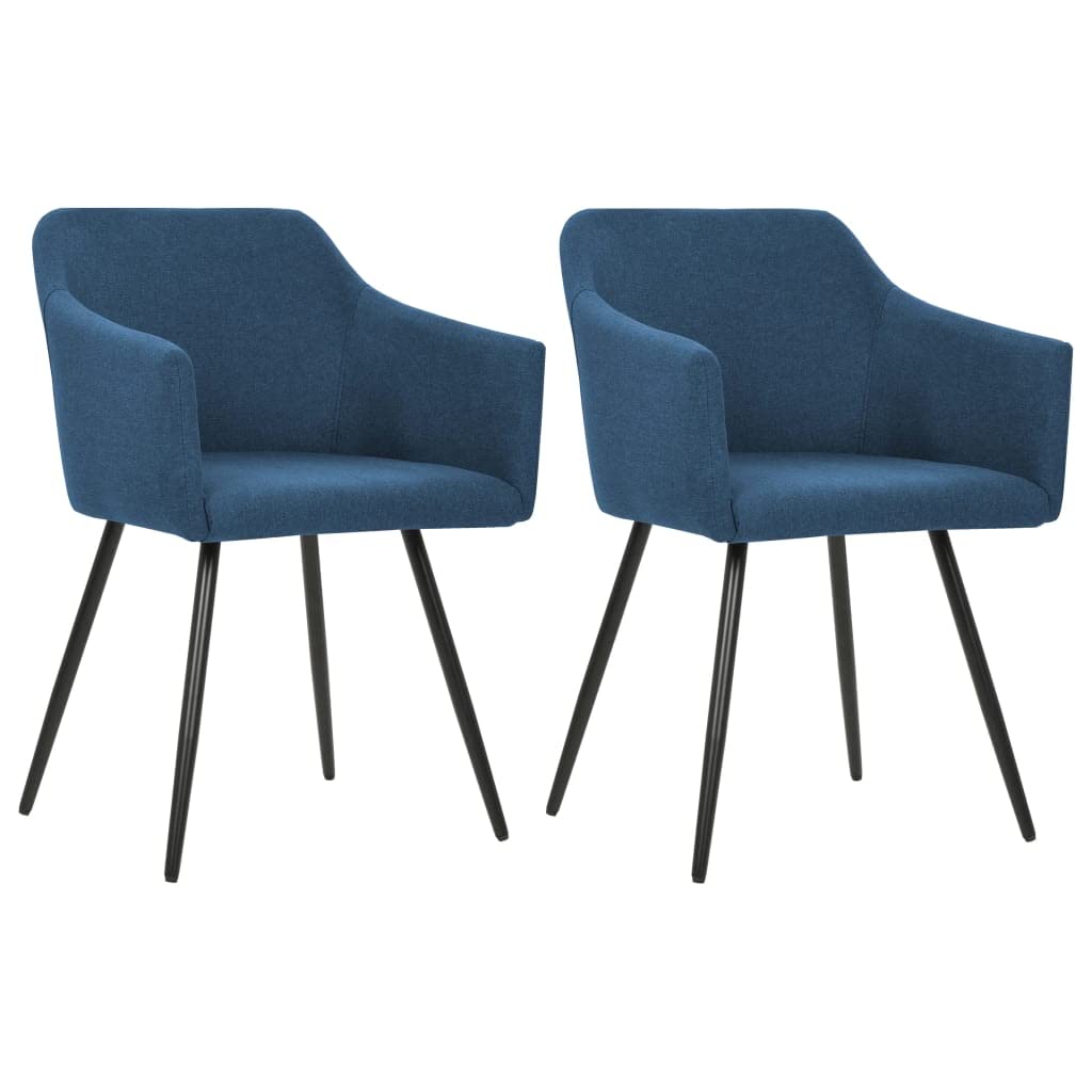 vidaXL Dining Chair Set, 2-Piece - Ergonomic Blue Fabric Chairs with Metal Frame - Modern Style Kitchen or Dining Room Furniture
