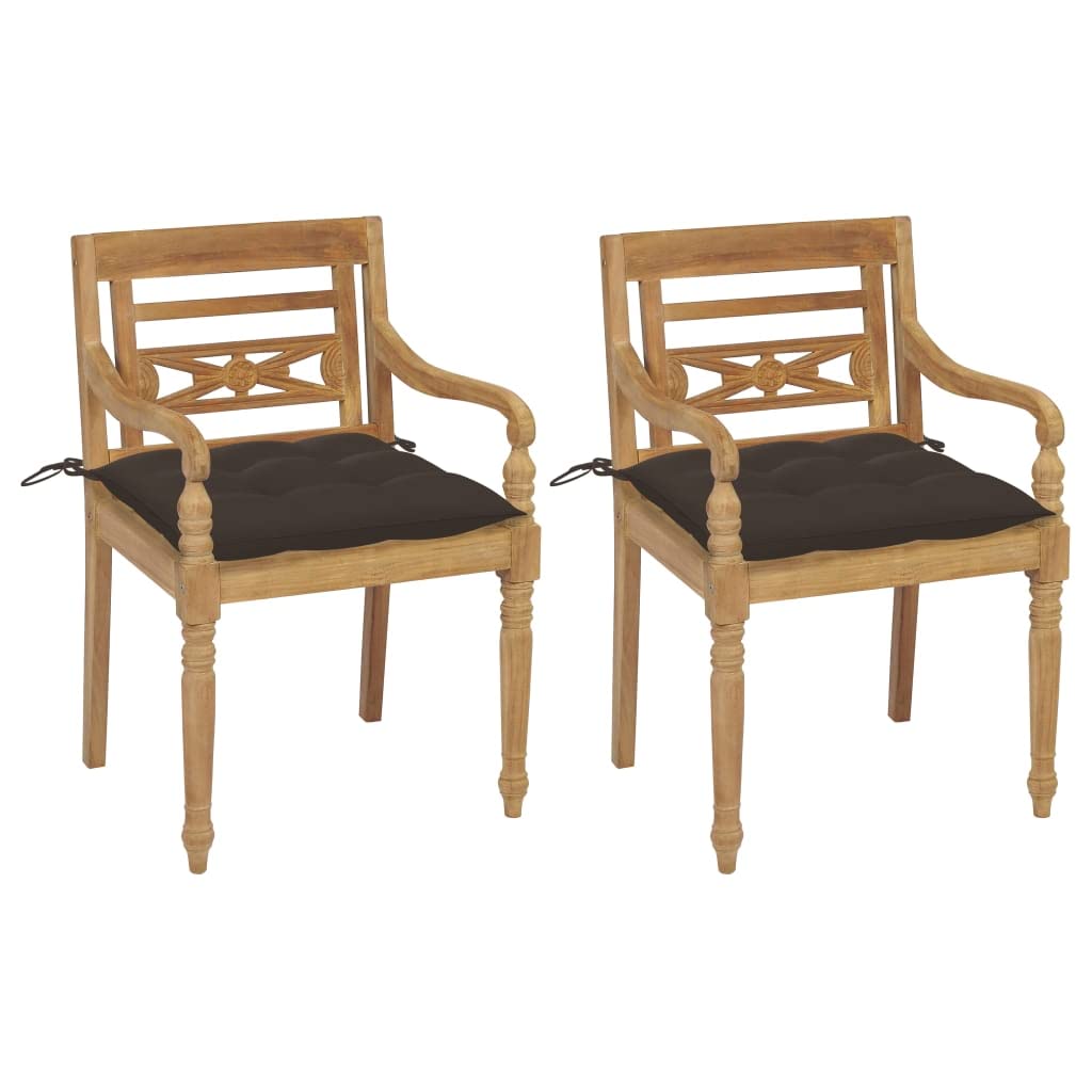 vidaXL Solid Teak Wood Batavia Chairs with Anthracite Cushions - Thumbnail 4