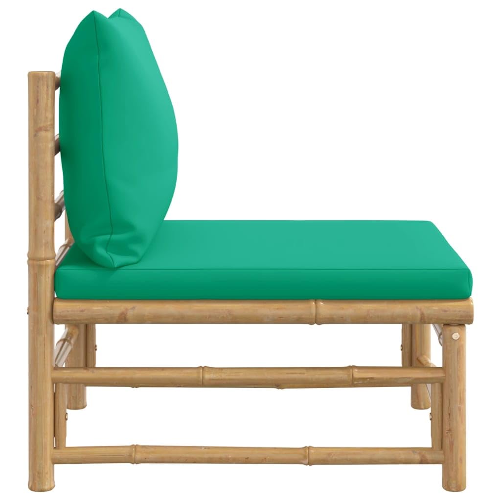 vidaXL Patio Middle Sofa - Bamboo Outdoor Furniture with Green Polyester Cushions, Modular Design, Supportive Backrest, Ideal for Creating Personalised Lounge Sets