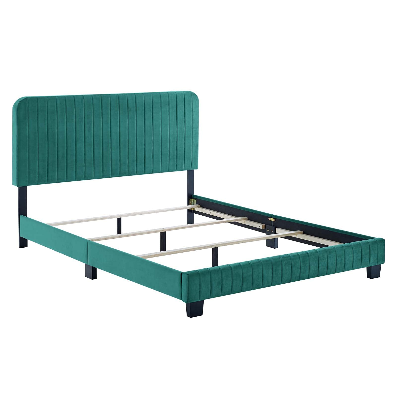 Modway Celine Channel Tufted Performance Velvet Full Bed in Teal