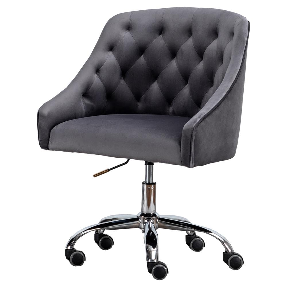 Best Master Furniture Dark Gray Velvet Tufted Swivel Task Chair With Silver Base And Wheels