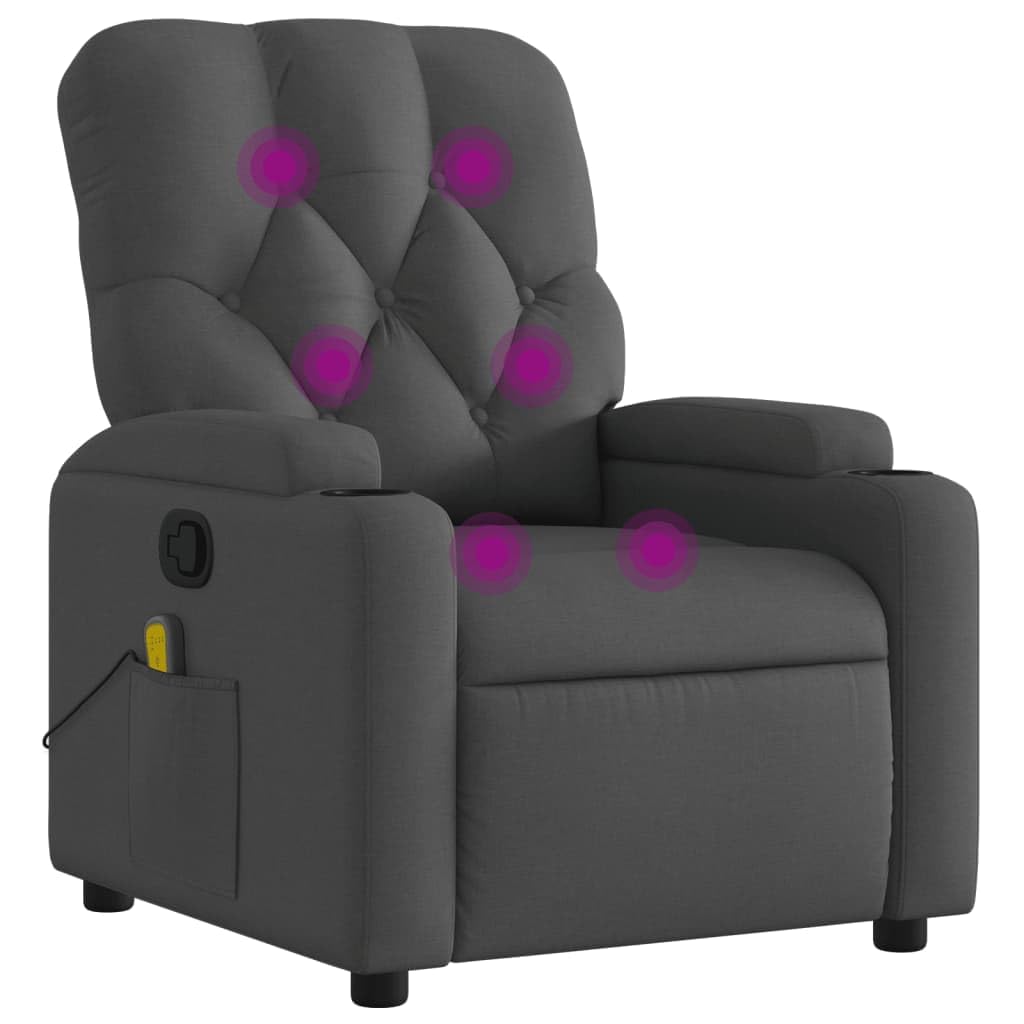 vidaXL - Dark Gray Fabric Massage Recliner Chair for Elderly, Manual Reclining Function, 6-Point Vibration, Cup Holders, Sturdy 