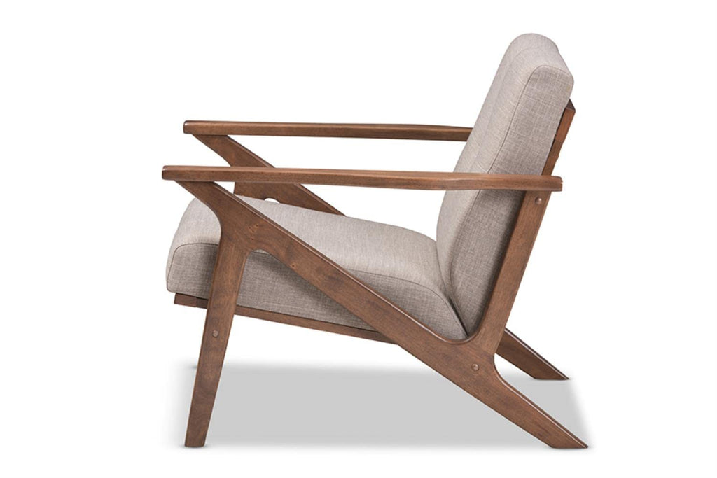 Baxton Studio Bianca Mid-Century Modern Walnut Wood Light Grey Fabric Tufted Lounge Chair